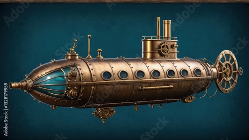  An intricately designed steampunk submarine showcasing vintage craftsmanship