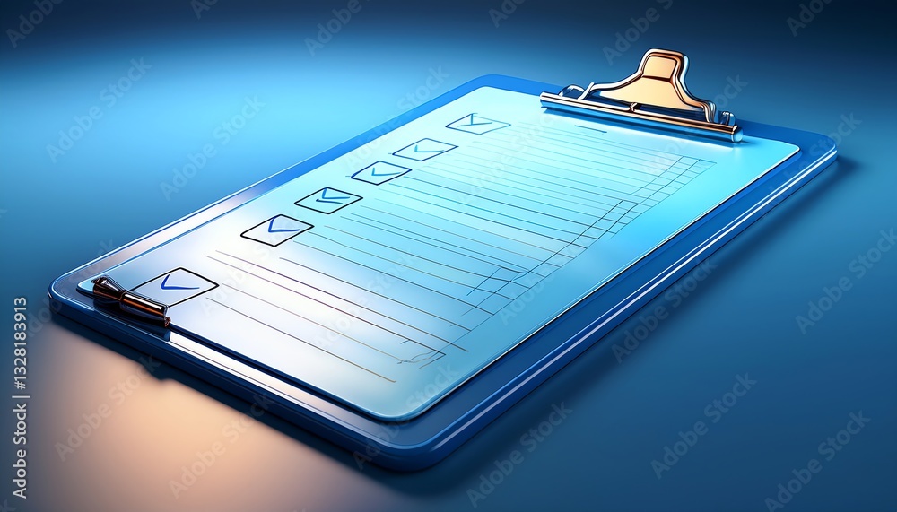 custom made wallpaper toronto digitalA blue clipboard with a checklist, illuminated with soft light, emphasizing organization and task management.