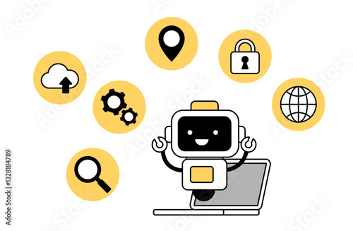 様々な提案をするAIアシスタントのベクターイラスト ロボット シンプル ネット セキュリティー