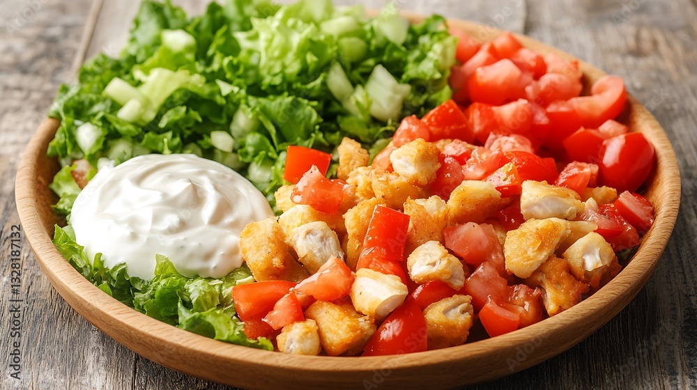 Chicken salad with lettuce, tomatoes, and creamy dressing. Chicken salad with lettuce, tomatoes, and creamy dressing.