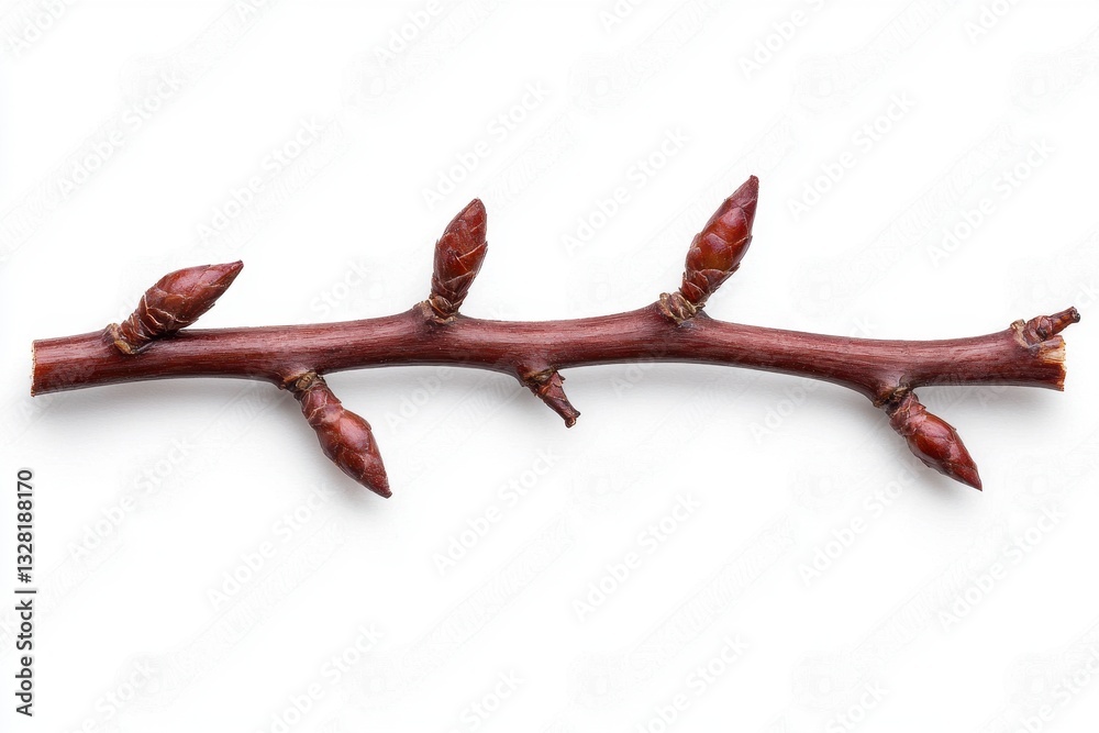 Obraz premium Reddish Brown Branch with Buds on White Background
