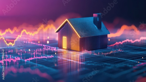Wallpaper Mural Digital Representation of House with Graphs Showing Trends in Real Estate Market Overlaid on Data Visualization Background Torontodigital.ca
