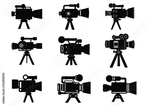 set of movie camera silhouette vector illustration