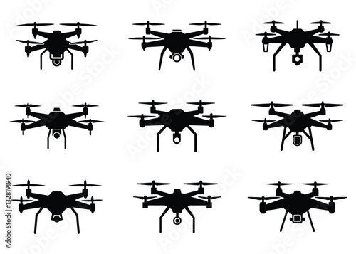 set of drones silhouette vector illustration