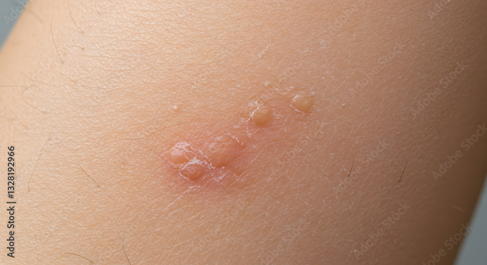 Fototapeta premium Skin Blisters Close-up, Inflamed Skin Reaction, Human Skin with Vesicles, Generative AI image,