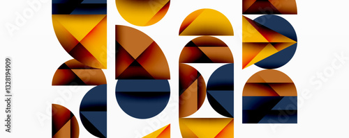 Abstract geometric pattern with intersecting circles and triangles in gradients. The high-contrast composition creates depth and a dynamic, modern aesthetic