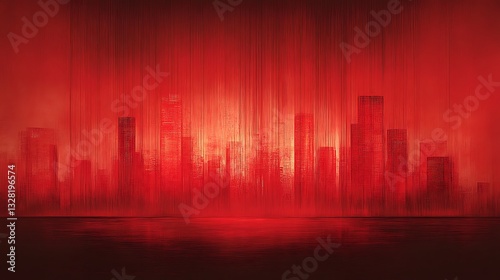 Abstract Red Cityscape Skyline Silhouette Digital Art, Silhouette of red city towers