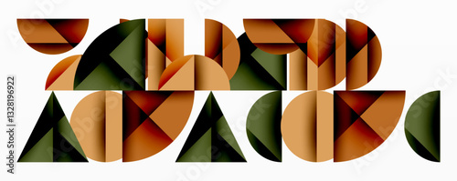 Abstract geometric background with layered gradient shapes forming dynamic patterns. Overlapping semi circles and triangles create depth and contrast