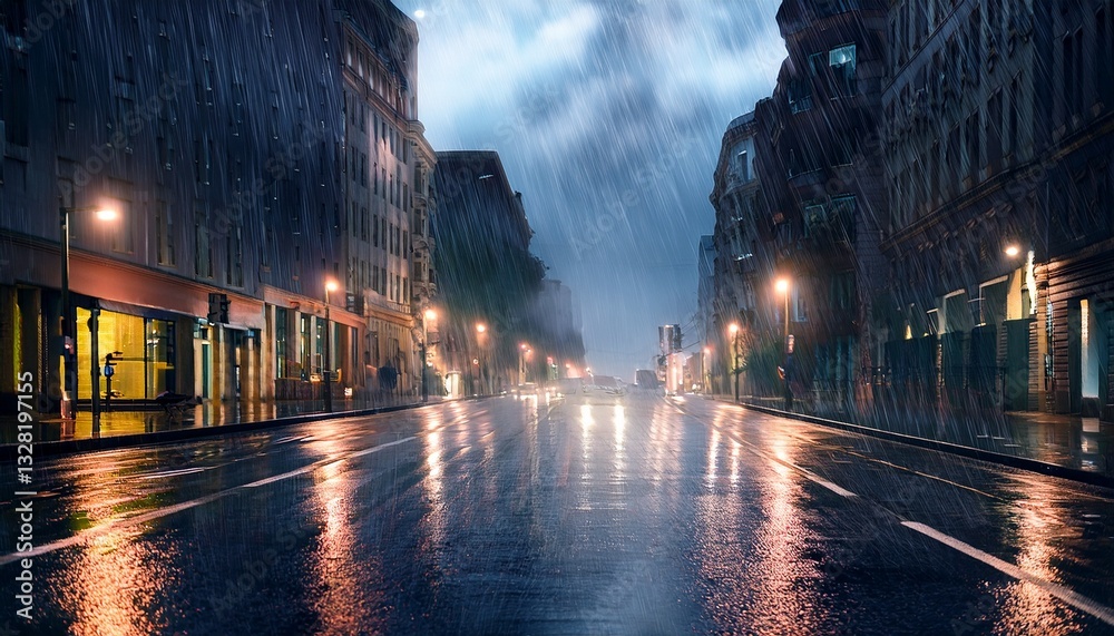 Fototapeta premium 豪雨の都市 — 雨に濡れる街並み