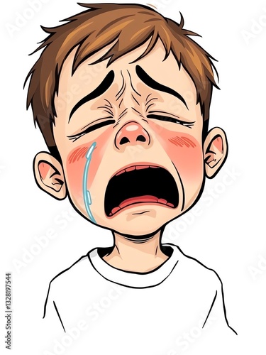 an image of a cartoon boy crying with a tear coming out of his mouth, there is a cartoon boy crying with a tear coming out of his mouth photo