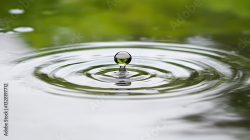 Serene Water Surface with Concentric Ripples from Droplets, close water drops view