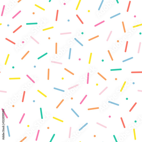 Sprinkle Pattern. Rainbow dotted lines on white background. Small dash seamless backdrop. Vector Illustration in scandinavian style.