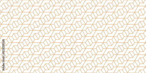 Golden Geometric Hexagon Pattern on White Background, Abstract Seamless Hexagonal Lines Texture