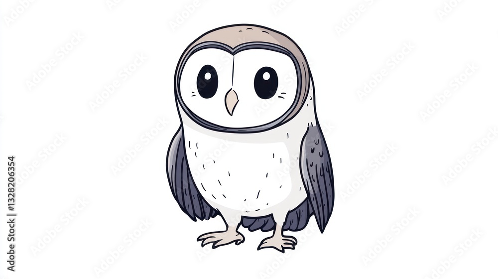 Obraz premium Cute cartoon owl, front view, simple design, for kids' illustration, educational materials