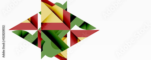 Abstract geometric artwork with interwoven angular and curved shapes, dynamic composition with smooth gradients and bold contrasts
