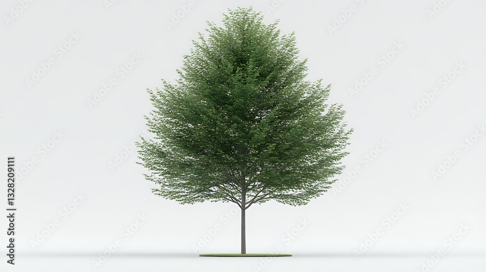 Fototapeta premium Isolated Green Leafy Tree with Spreading Branches on White Background with a slight shadow under tree