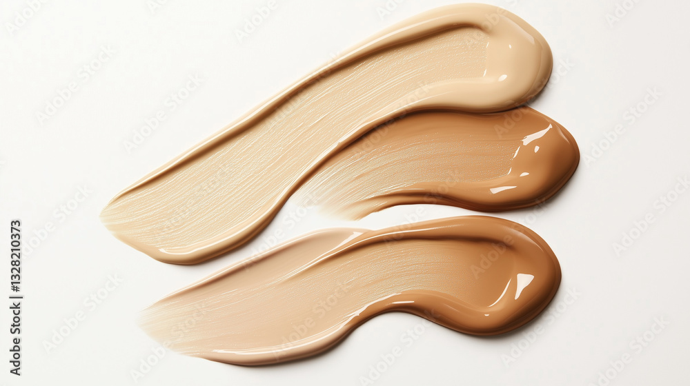 Three Shades of Foundation Makeup Swatches on White Background Three Shades of Foundation Makeup Swatches on White Background