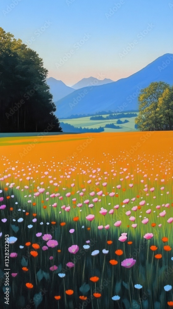 Fototapeta premium Flower field landscape flowers wallpaper outdoors.