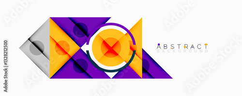 Geometric abstract design with layered triangles, circles, and gradients, forming a structured pattern with sharp contrasts and depth