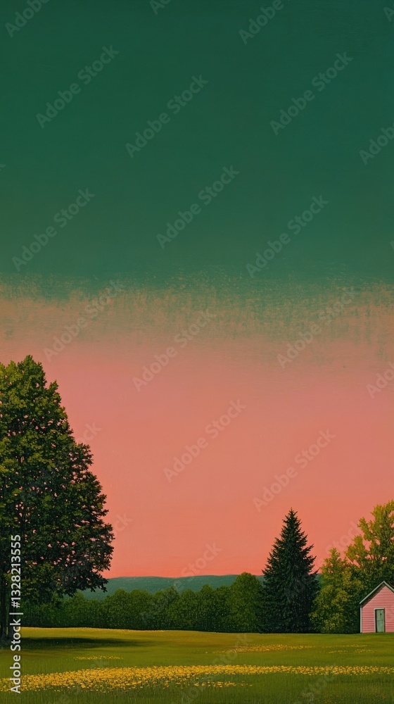 Fototapeta premium Hometown and meadow countryside background wallpaper.