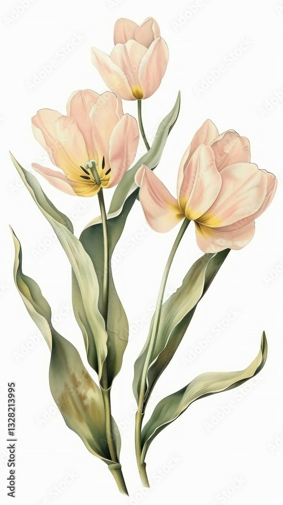 Fototapeta premium Pink tulip flower art illustration botanical.