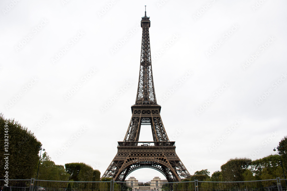 Naklejka premium Eiffel Tower or Tour Eiffel is a wrought iron lattice tower on the Champ de Mars in Paris, France