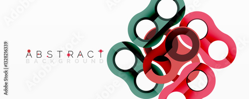 Abstract circle element composition with overlapping circular and tubular shapes featuring smooth gradients, transparency effects, and dynamic layering