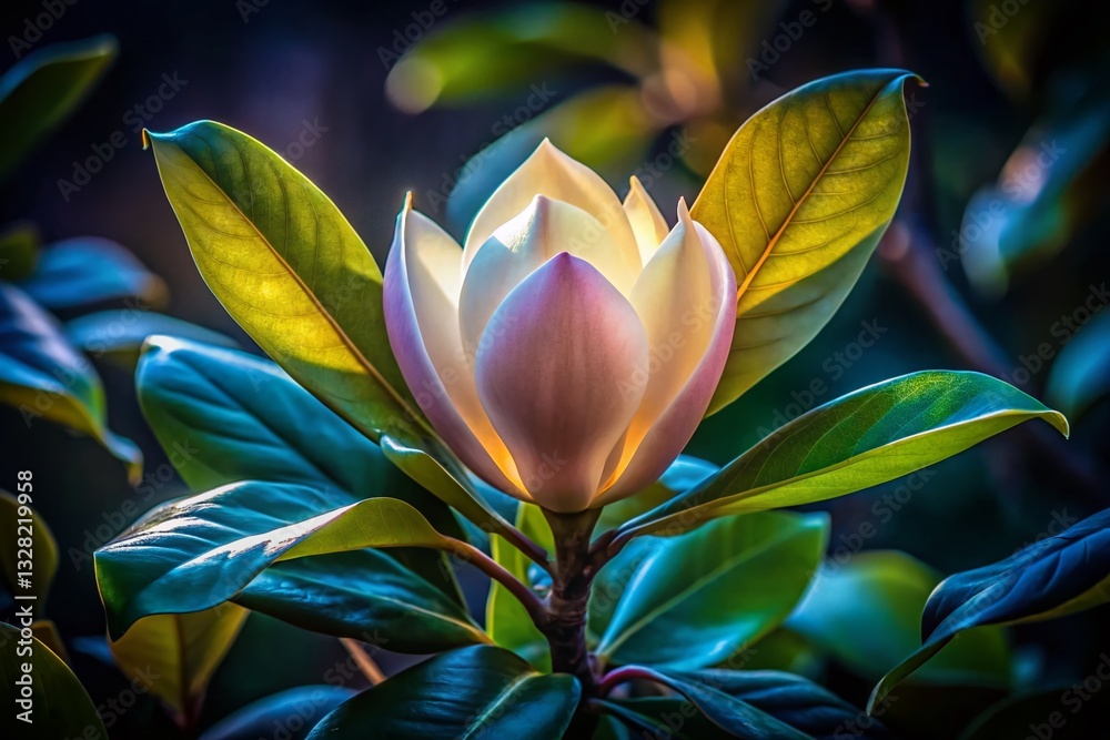 Fototapeta premium Night Bloom: Close-up of a Magnolia Bud in the Park