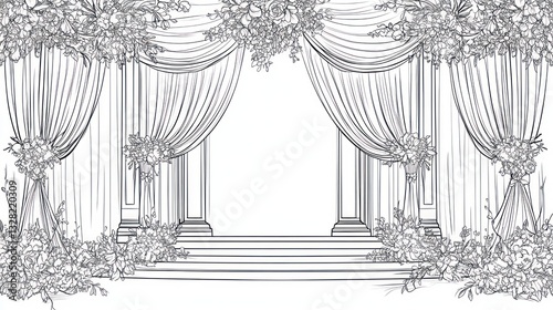 Elegant wedding ceremony backdrop, floral arch, classical pillars,  great for invitations photo