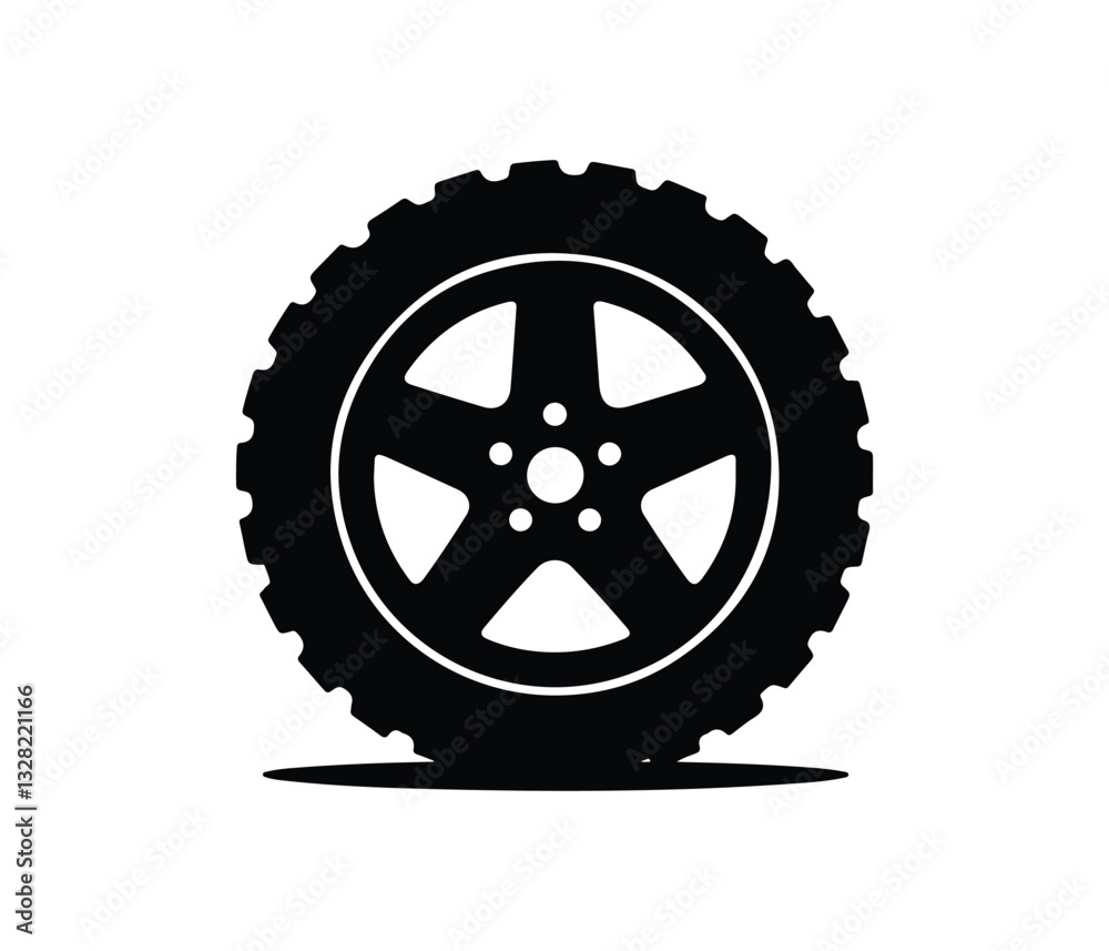 Simple black and white car tire icon. A clean, graphic, black and white icon of a car tire. Car, vehicle or automobile tire alloy wheel with rim flat vector. Car wheel vector symbol and automotive. Simple black and white car tire icon. A clean, graphic, black and white icon of a car tire. Car, vehicle or automobile tire alloy wheel with rim flat vector. Car wheel vector symbol and automotive.