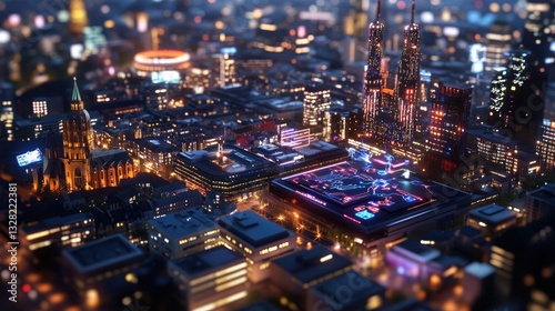 Wallpaper Mural Aerial Night View of Cityscape with Illuminated Buildings and Streets Torontodigital.ca