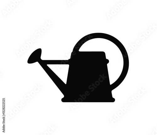 Watering a Plant, a Simple Illustration of Growth. A simple, black and white silhouette of a watering can pouring water onto a small plant. Watering can with water drops icon vector. water can icon.
