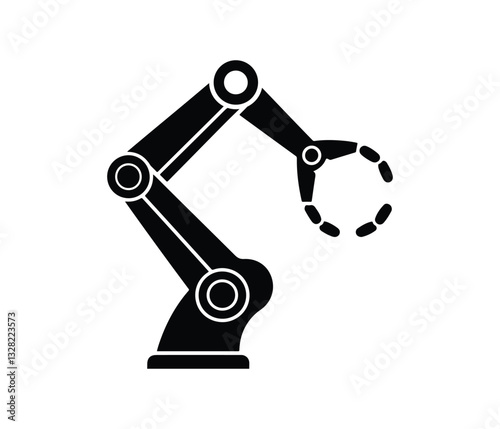 Vector illustration of a robotic arm with a gripper. robotic arm icon isolated in white and black. Robotic arm icon vector. Trendy flat robotic arm icon from industry collection. Robotic icon outline.