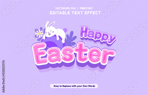 Editable text effect Happy Easter Day 3d cartoon template style premium vector.Free vector text effect editable modern lettering typography font style	