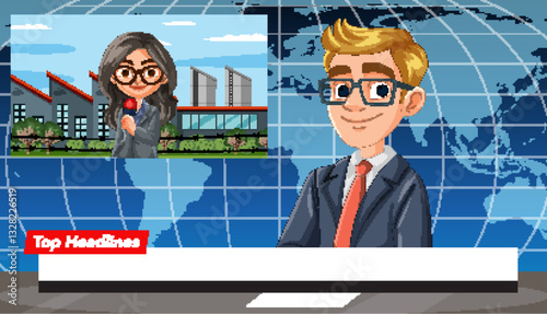 Animated News Broadcast Illustration