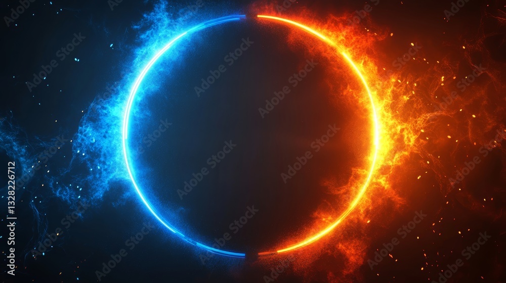 Fototapeta premium Neon Light Abstract Background Futuristic Blue and Orange 