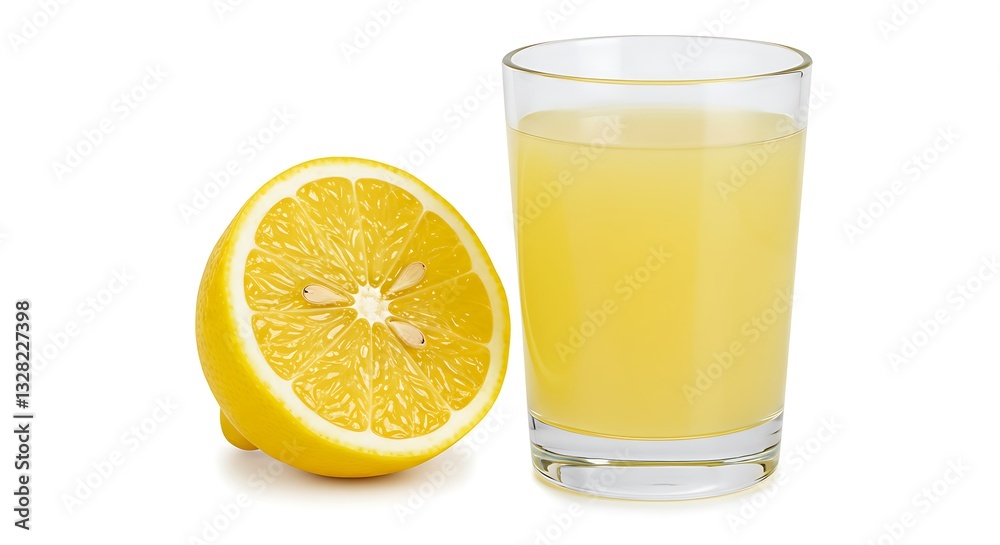 Refreshing Lemonade Close-up with Lemon Half Freshly Squeezed in Glass Refreshing Lemonade Close-up with Lemon Half Freshly Squeezed in Glass