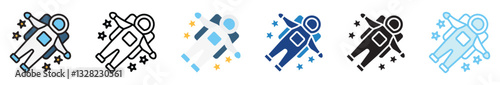 Zero Gravity multi style, mini illustration icon set. outline, flat, glyph, line color, UI, UX, app and web, digital or print. vector EPS 10 related to education, technology, space and galaxy.