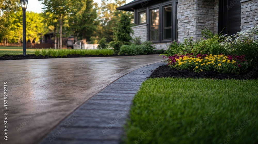 Fototapeta premium Modern driveway with landscaping