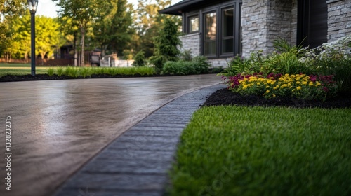 Modern driveway with landscaping