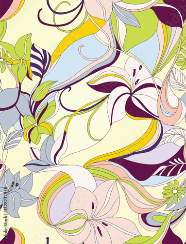 tracery seamless pattern with watercolor flower. abstract flower, seamless pattern, traditional flower, wallpaper, illustration, vector, backdrop, ethnic, textile print design