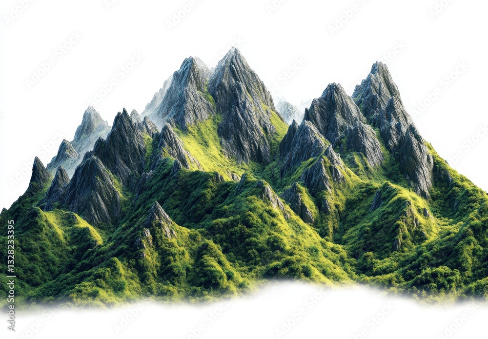 Fototapeta premium Majestic Mountain Landscape with Lush Greenery and Mist in the Valleys under a Clear Sky Perfect for Travel and Nature Enthusiasts