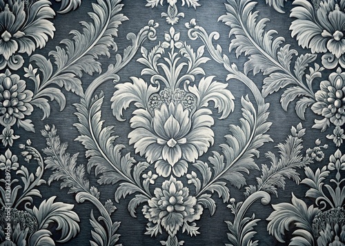 Opulent Charcoal Grey Damask Floral Background - Traditional Textile Texture