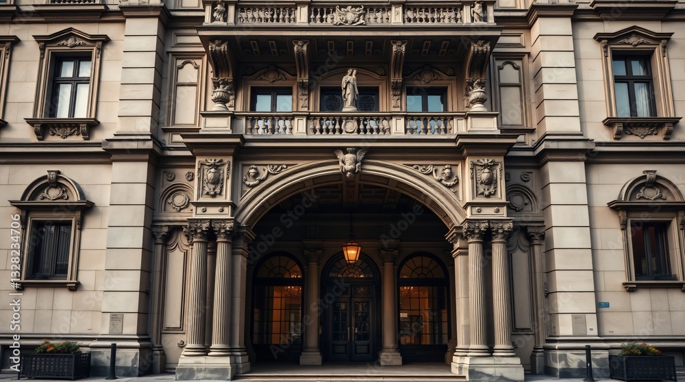 Obraz premium 4K resolution of a European-style building. Low-key lighting, high contrast, soft saturation
