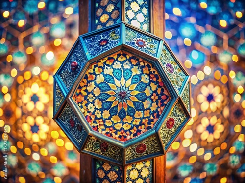 Oriental Lattice Background: Abstract Hexagonal Bokeh Pattern