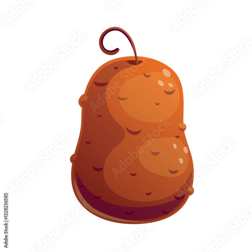 A whimsical and cartoon style potato in brown color with a nicely curved stem, ideal for creative projects