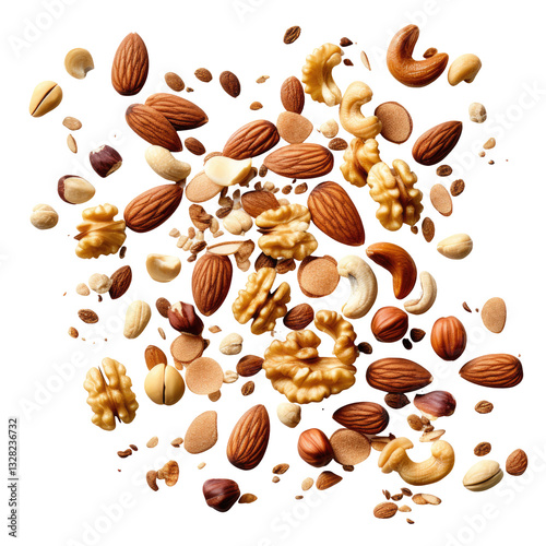 healthy nuts and seeds on transparent background