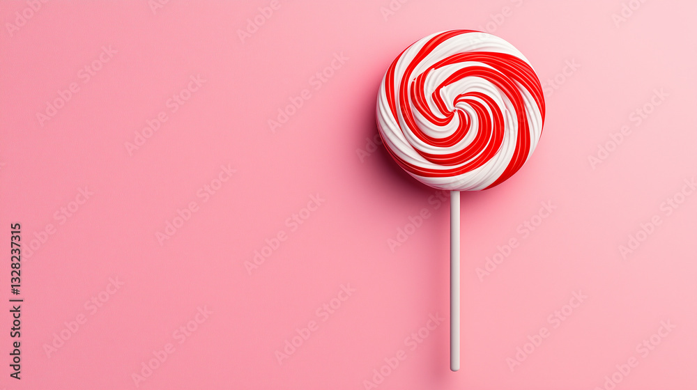 Sweet Red and White Swirl Lollipop on Pink Background Sweet Red and White Swirl Lollipop on Pink Background