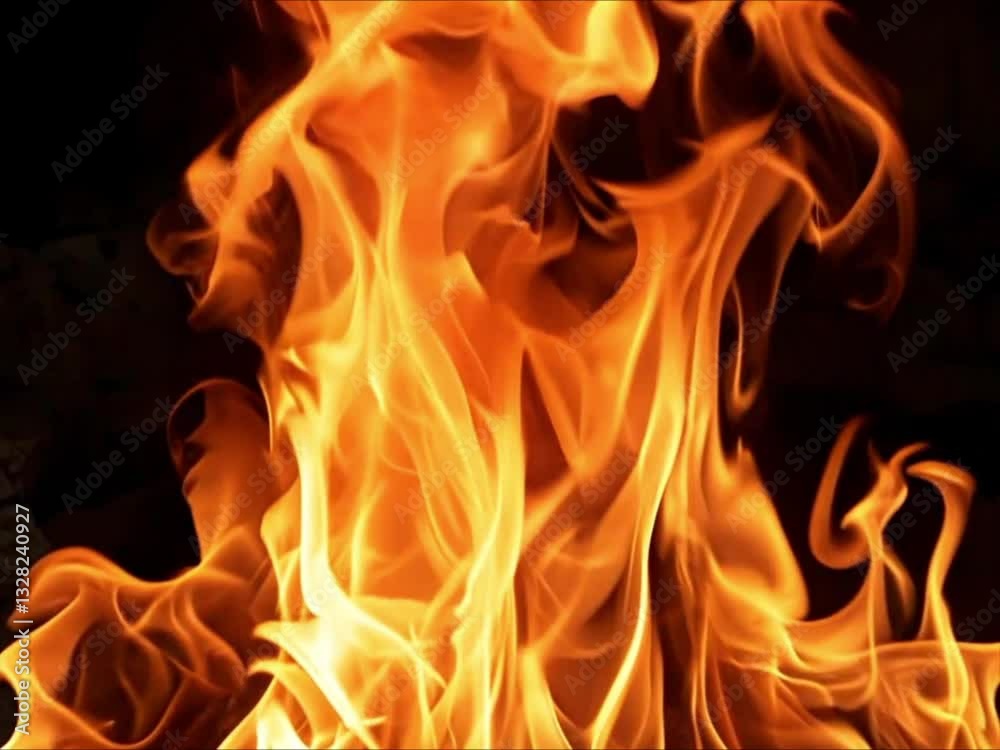 Burning Flames Rising Upward in Dark Setting Intense and Dramatic Burning Flames Rising Upward in Dark Setting Intense and Dramatic