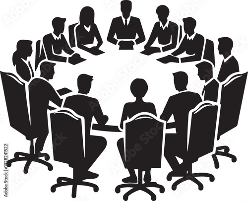 business people meeting illustration, business people meeting logo design, people vector icon, rhino silhouette vector, business people meeting silhouette vector black and white